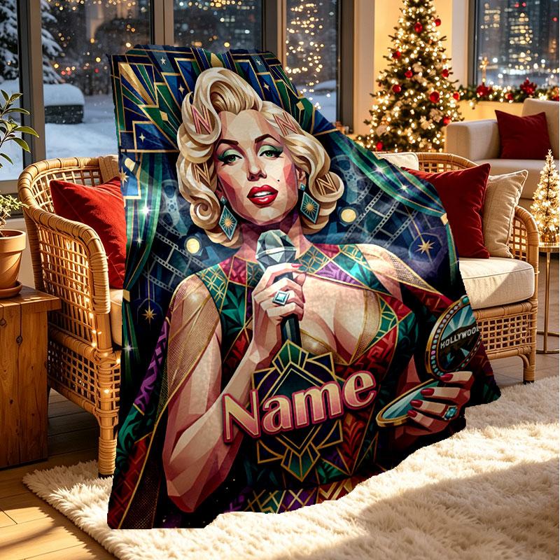 Custom Name Personalized Marilyn Monroe Print Blanket, Home Decor, Bedroom, Sofa, Camping, Couch, Gifts for Birthday Christmas