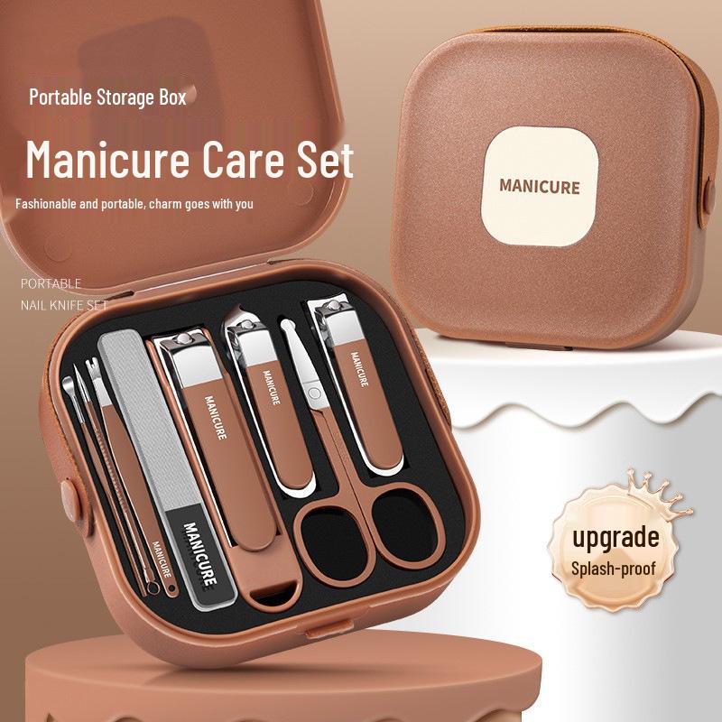 Portable Anti-Splash Manicure Set: 6-8 Piece Handheld Nail Clippers & Tools