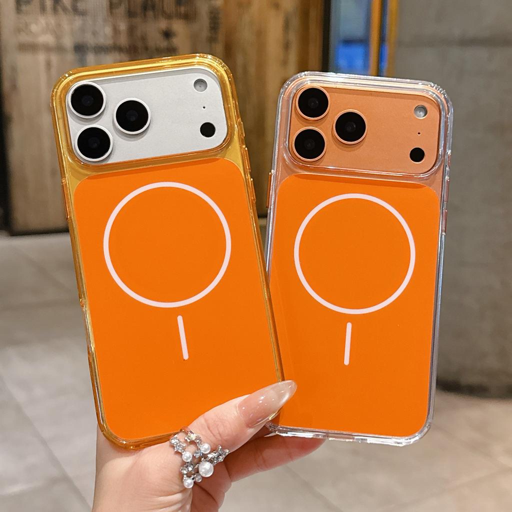 iPhone 17 Air 17 Pro Max 16Pro 15 14 Pro için Metal Düğmeli Şeffaf Manyetik Telefon Kılıfı Magsafe Şeffaf Kablosuz Şarj Sert Koruyucu Kapak