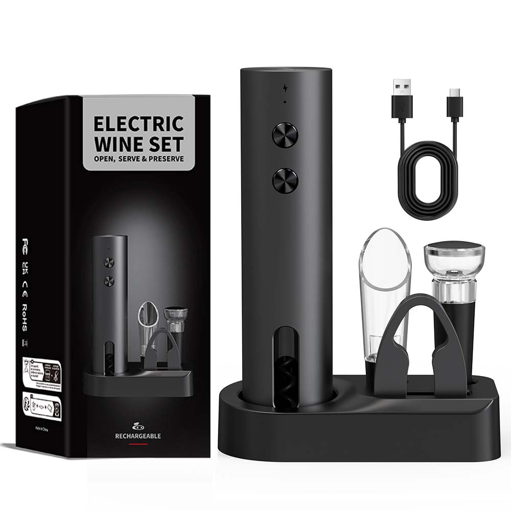 4-in-1 Electric Bottle Wine Opener Set USB Rechargeable Electric Automatic Corkscrew Wine Opener Set Wine Stopper, Wine Pourer