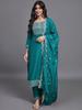 Women Embroidered Rayon Kurta Pant Dupatta Set Indian Bollywood Top Tunic Salwar Suit