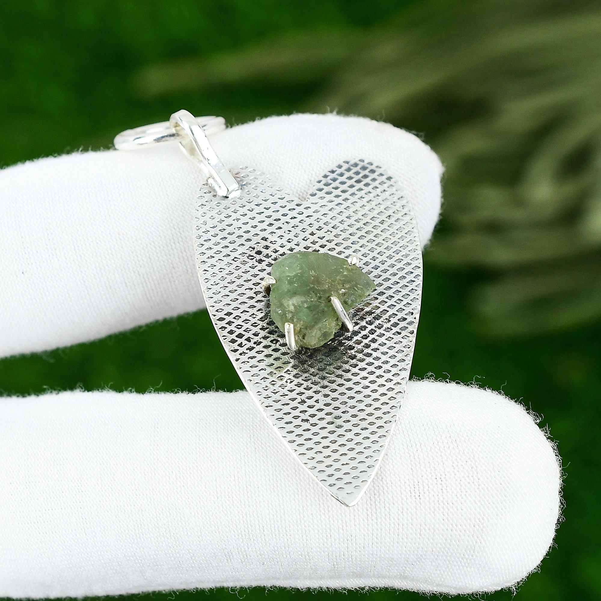 

Pentagon Natural Prehnite Rough Daughter Engagement Pendant 925 Sterling Silver