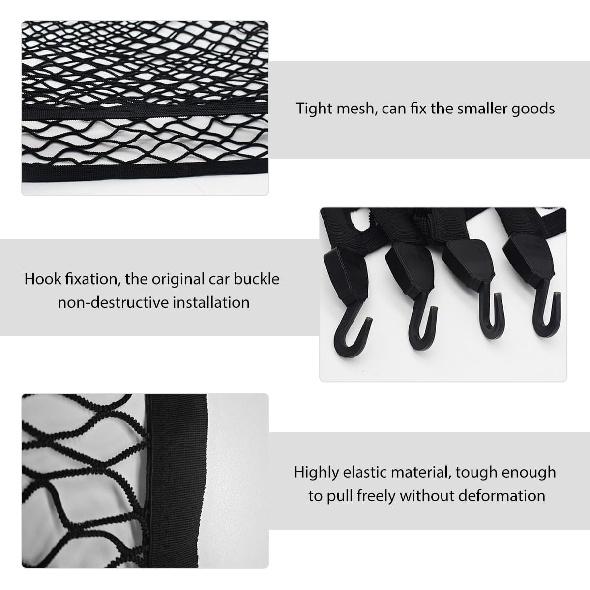 Elastic Cargo Net for SUV, 27.6 × 19.7 Inch Stretchable Mesh Trunk Bed Net with ABS Hooks, Adjustable Luggage Netting Cover Rear Cargo Organizer for