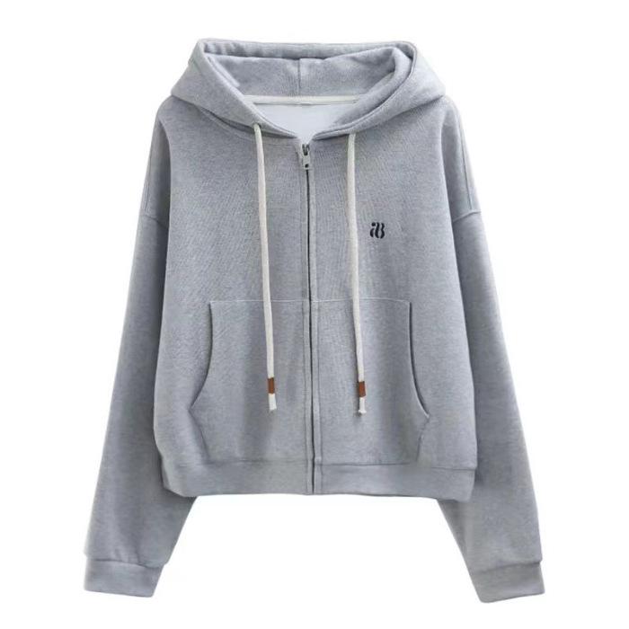 Autumn 2023 Women's Dark Blue Hooded Zipper Hoodie Jacket - Versatile and Trendy for Spring and Autumn