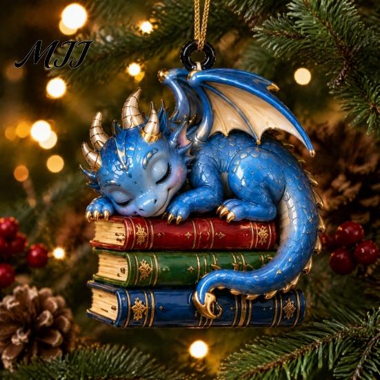 Украшение 'Дракон' для книголюбов, Книжное украшение, Фэнтезийные драконы, Рождественское подвесное украшение, причудливый декор, Украшение для книжной полки, Акриловый готический кулон,