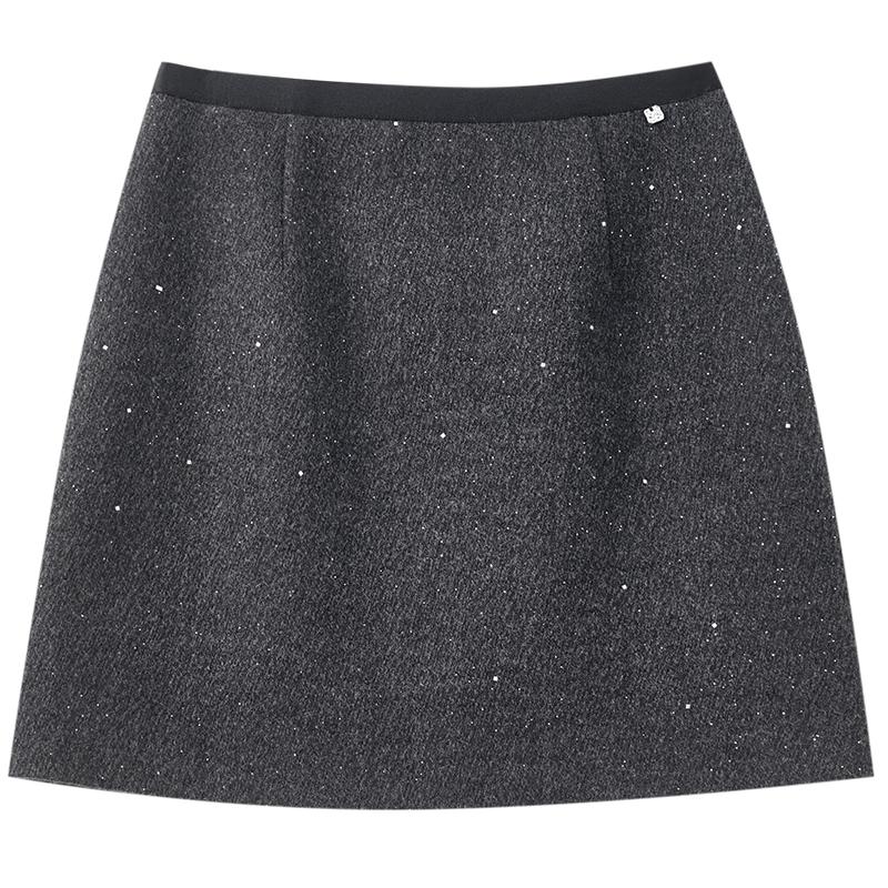 Shangdubila Women s Winter Wool Blend Shimmering A-Line Mini Skirt M