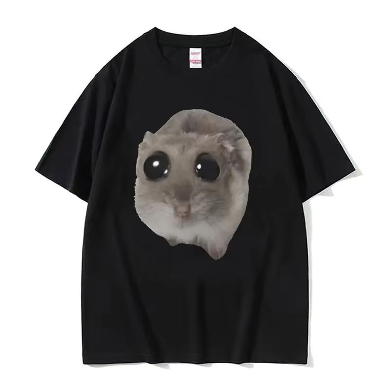 Funny Sad Hamster Meme Cry Men Women Cotton T Shirt Fashion Summer Casual Short Sleeve Streetwear Classic Print Unisex T Shirts