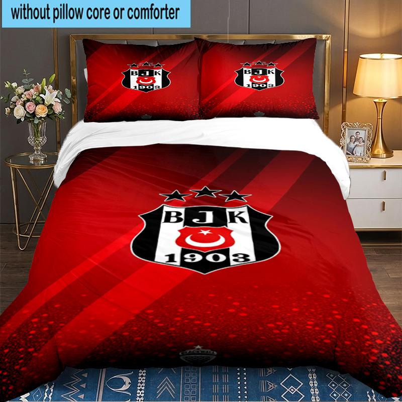 Besiktas Istanbul Voetbalclub 3-delige beddengoedset, Ideaal voor 1 dekbedovertrek en 2 kussenslopen, Perfect voor fan cadeau, Ideaal voor Slaapkamer, Studentenkamer