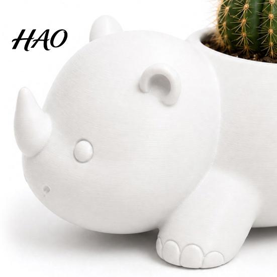 Schreibtisch-Pflanzenbehälter Niedlicher Nashorn-Pflanztopf, 3D-gedruckter Nashorn-Blumentopf, Kleiner dekorativer Tier-Pflanztopf für Sukkulenten, Kakteen, Zimmerpflanzen