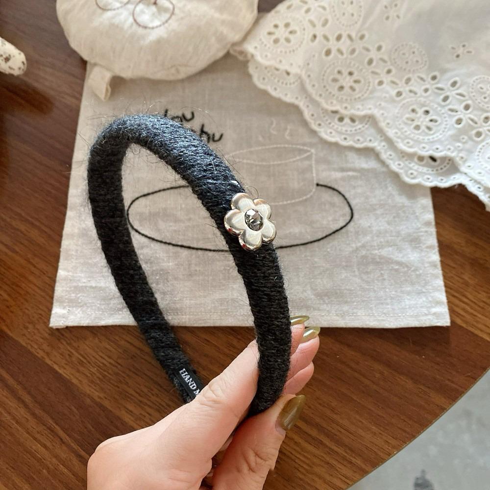 Корейский стиль Цветочная вязаная повязка на голову Винтажная тонкая повязка на голову Ретро повязка на голову Ежедневная чёрный