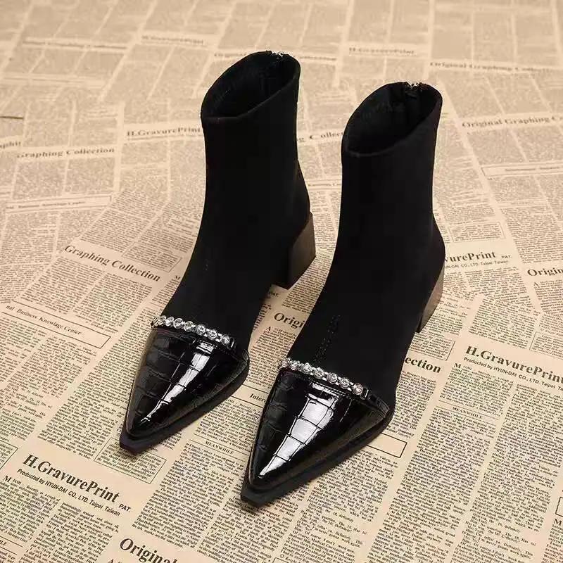 Women Ankle Boots Outdoor Heels Women Trend Goth Walking Chelsea Boots Pointed Toe Chunky Heels Shoes for Woman Botas De Mujer