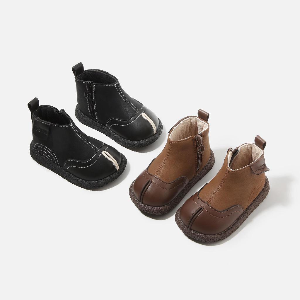 Autumn/Winter Martin Boots: Velvet-Enhanced Infant First Steps, Leather Short Boots for Boys & Girls