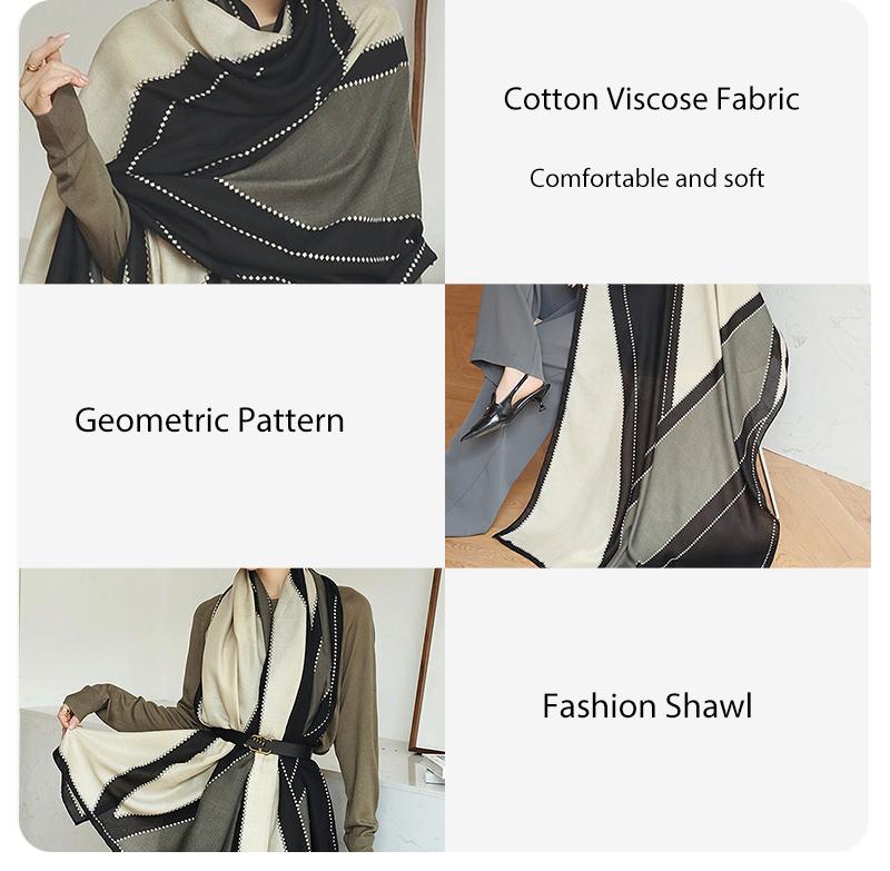 Fashion Printed Stripe Geometry Shawl Cotton Viscose Scarf Women Outdoor Sunscreen Muffler Hijab 182*83cm