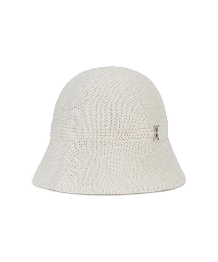 Bajal Studded Logo Summer Knit Bucket Hat Cream