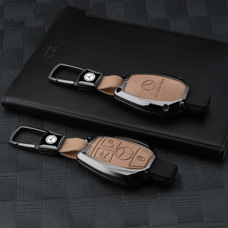 2025 New Suede Leather Car Key Case Cover Shell for Mercedes Benz A B R G Class GLK GLA GLC GLR W204 W210 W176 W202 W463 Auto Ac