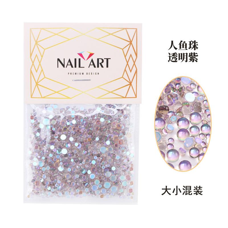 

Популярная бижутерия для дизайна ногтей Mermaid Symphony Diamond Mocha Semicircle Candy Color Nail Drill Aurora Transparent 1440 шт.