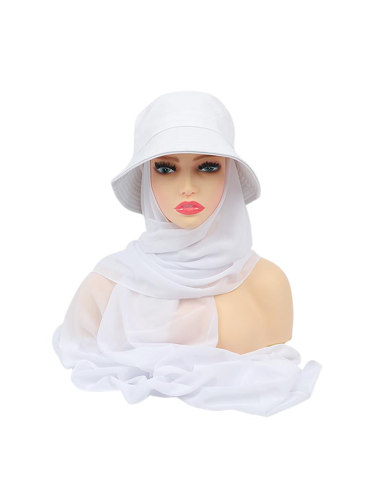 New Muslim Women Bucket Hat With Chiffon Hijabs Summer Sports Cap With Hijab Ready To Wear Instant Hijab Islam Headscarf