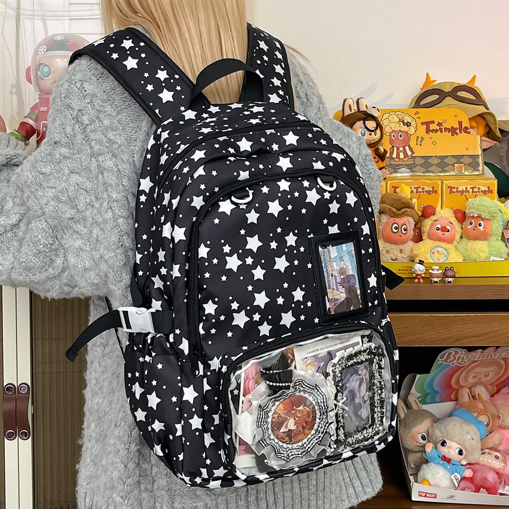 Schultasche transparent dekorativ Schmerzbeutel Rucksack Sternenaufdruck Schultasche zweidimensionales Abzeichen Display Mittel- und Oberstufenschüler Schultasche