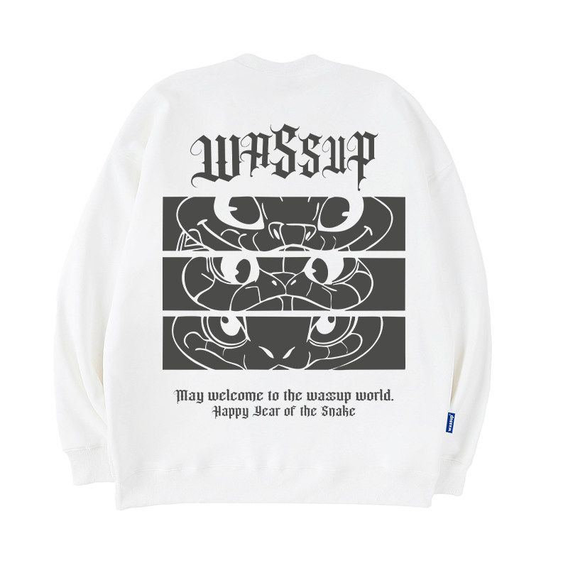 

Wassup Chinese Red Snake Year Theme Brushed Hoody Men Fall and Winter New Arrival Country Trendy Couple Wear round Neck Tops White (Heavyweight Basic) M