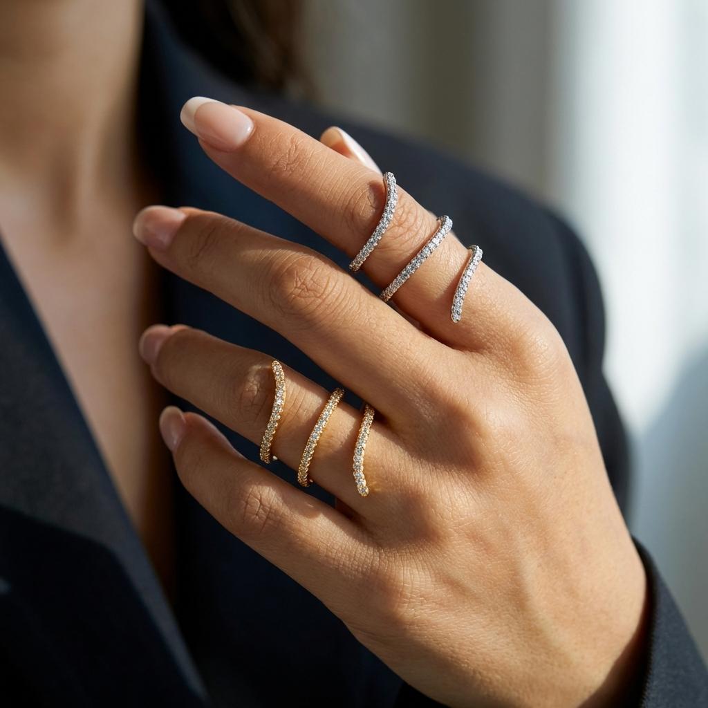 Elegant Geometric Winding Vine Ring for Women Brass Zircon Long Finger Wrap Paved Cocktail Party Prom Romantic Delicate Jewelry