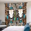 2Pcs Bohemian Chic Gemstone Cow Skull Leopard Printed Curtains Vintage Medieval Inspired For Bedroom Kitchen Dining Room Living