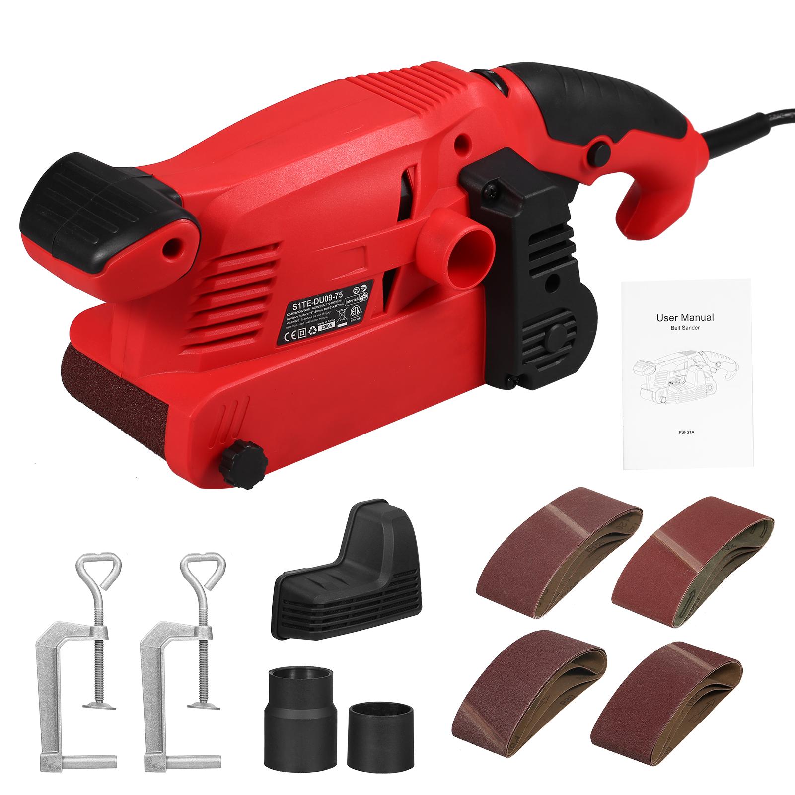 

Ленточная шлифовальная машина для дерева, 600 Вт, 6-скоростная электрическая шлифовальная машина с 12 шлифовальными лентами 75x457 мм, US Plug красный