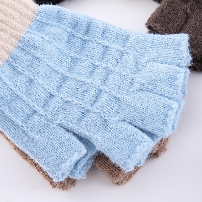 Podzimní a zimní nové rukavice bez prstů jednoduché dospělé zateplené jezdecké rukavice psaní chladuvzdorné vlněné teplé pletené rukavice