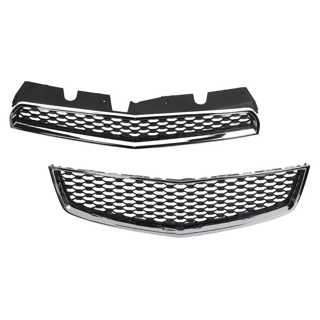 Bumper Upper Lower Grille Set Chrome Frame Sporty Bumper Radiator Grille Replacement for Chevy