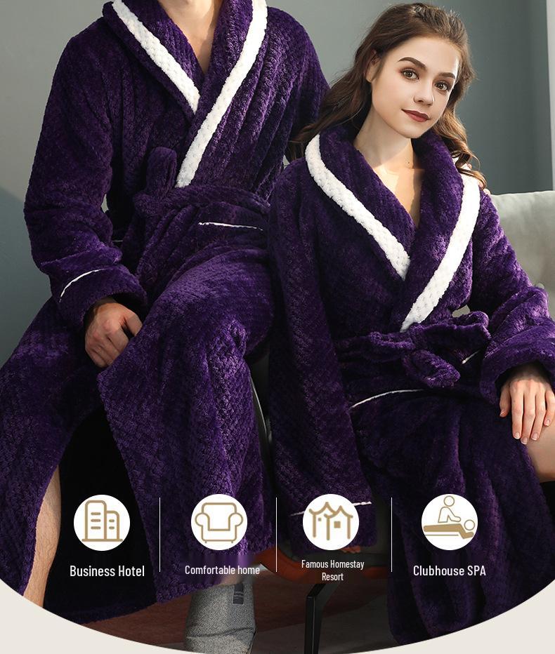 Autumn/Winter Unisex Plus Size Pineapple Plaid Fleece Bathrobe