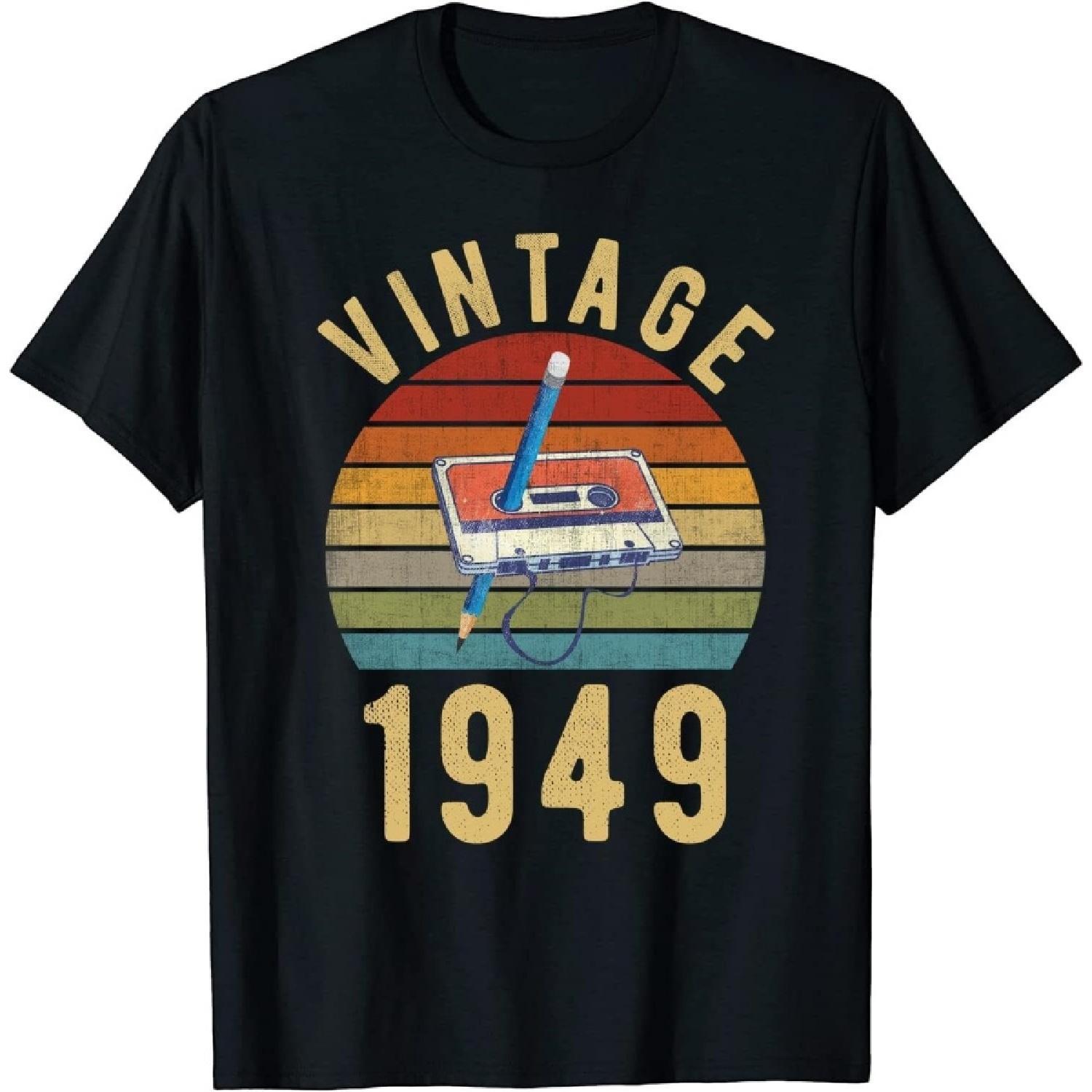 Vintage 1949 Cassette Tapes Collection 90s Music Mixtape T-Shirt for Men Women and Kids Black S