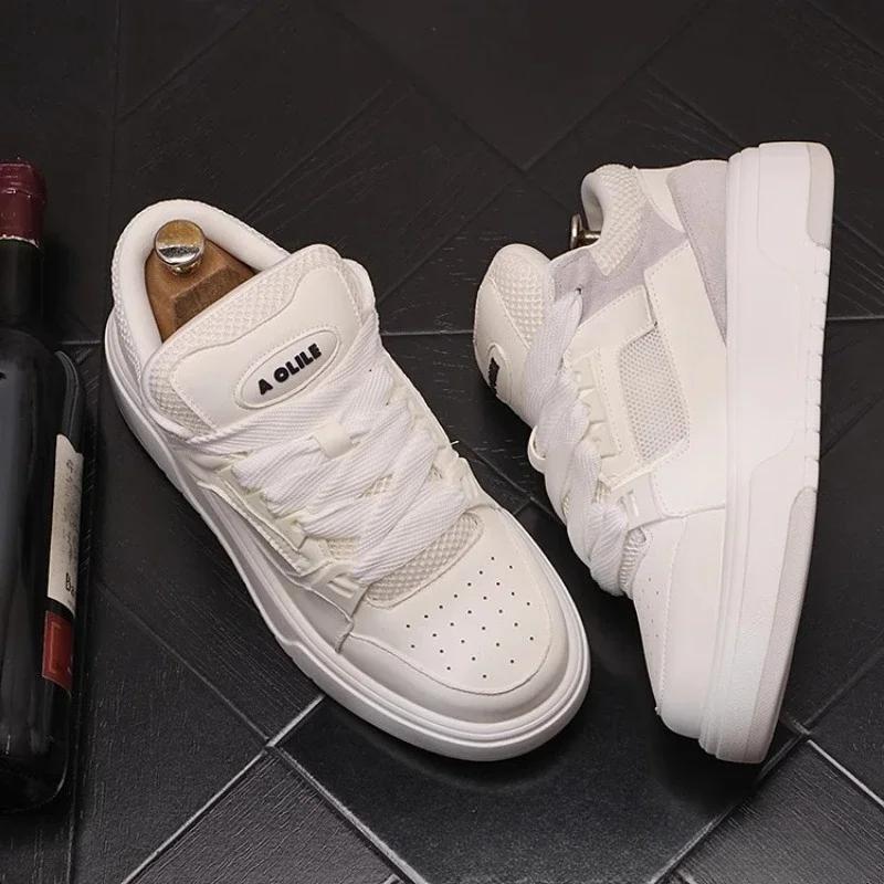 Chunky Sneakers Men 2025New Spring Fashion Casual Shoes Couple Round Head Lace Up Board Shoes Street Running