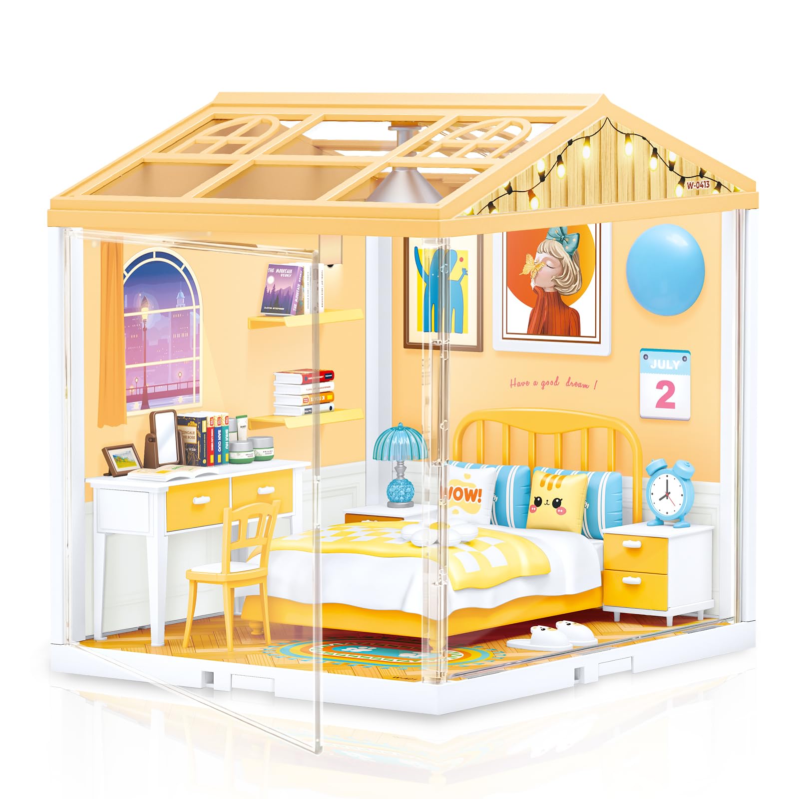 

Hallisun DIY Miniature House Kit, Plastic Dollhouse Furniture Set, Toy Figure House for Dolls, with Light Function, Dustproof Cover and Roof, Small Ho