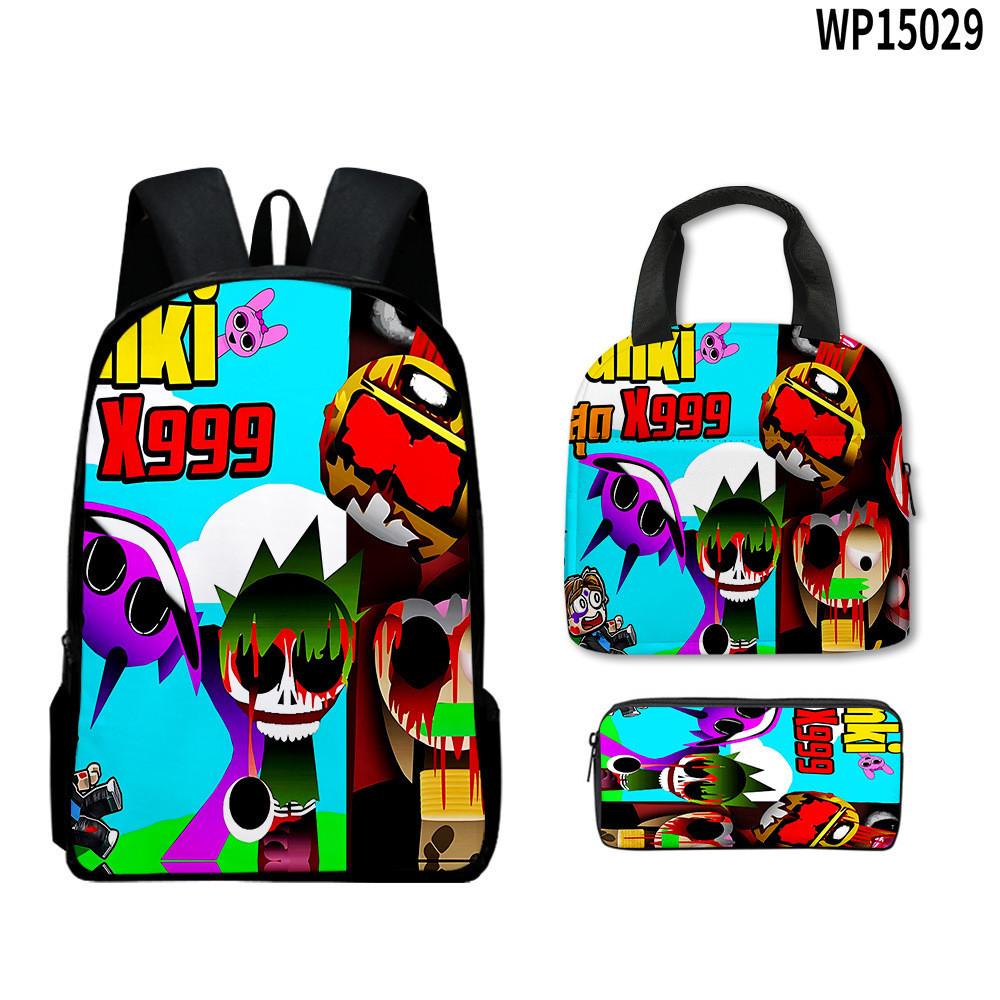 3d Game Sprunki Backpack With Waterproof Lunch Bag And Pencil Case School For