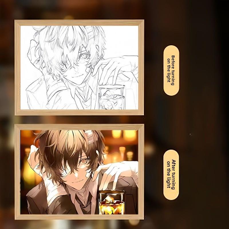 23cm/9.06in Bungo Stray Dogs Light Painting 3D Anime Led Night Lamp Peripherals Cartoon Crafts Table Display Birthday Decoration