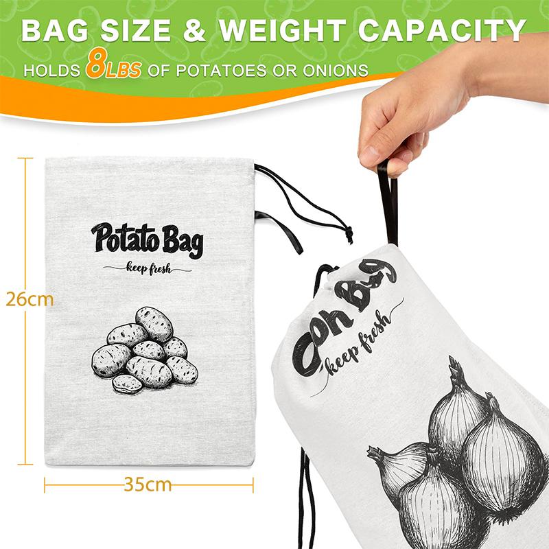 Reusable Onion Potatoes Storage Bag Large Drawstring Canvas Storage Bags With Side Zipper Keep Fresh Vegetable Fruit Organizer