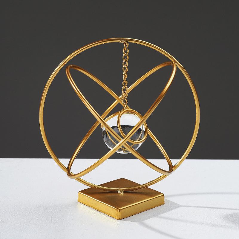 Nordic Luxury Metal Crafts Creative Crystal Ball Pendant Ornament for Living Room, Office Desktop Decoration