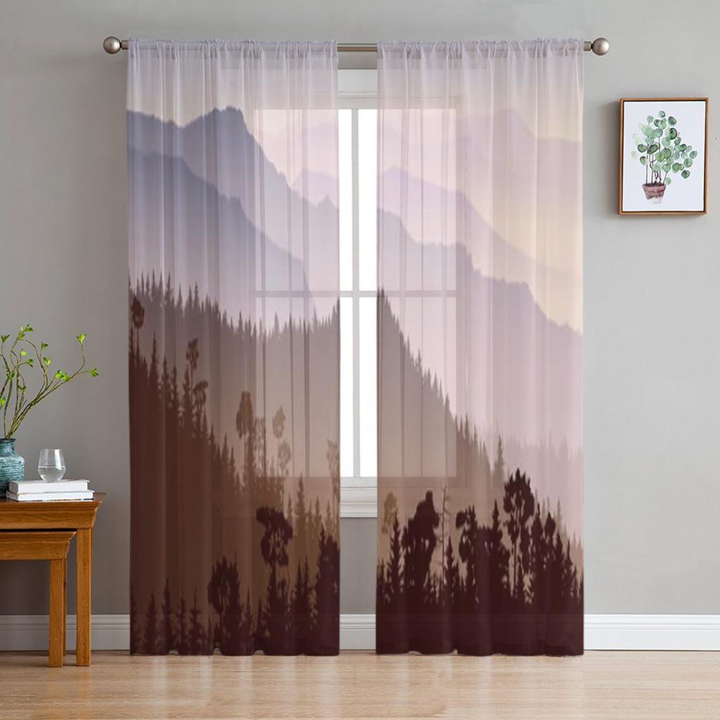 Alpine Landscape With Peaks Covered By Snow And Clouds Tulle Sheer Curtains for Living Room Kitchen Decor Voile Organza Curtain