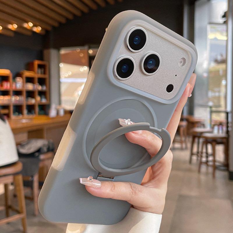 for Liquid Silicone Bracket Case for For Iphone 16 17 Pro Max 1 14 13 Candy Color Magnetic Holder Stand Soft Matte Cover