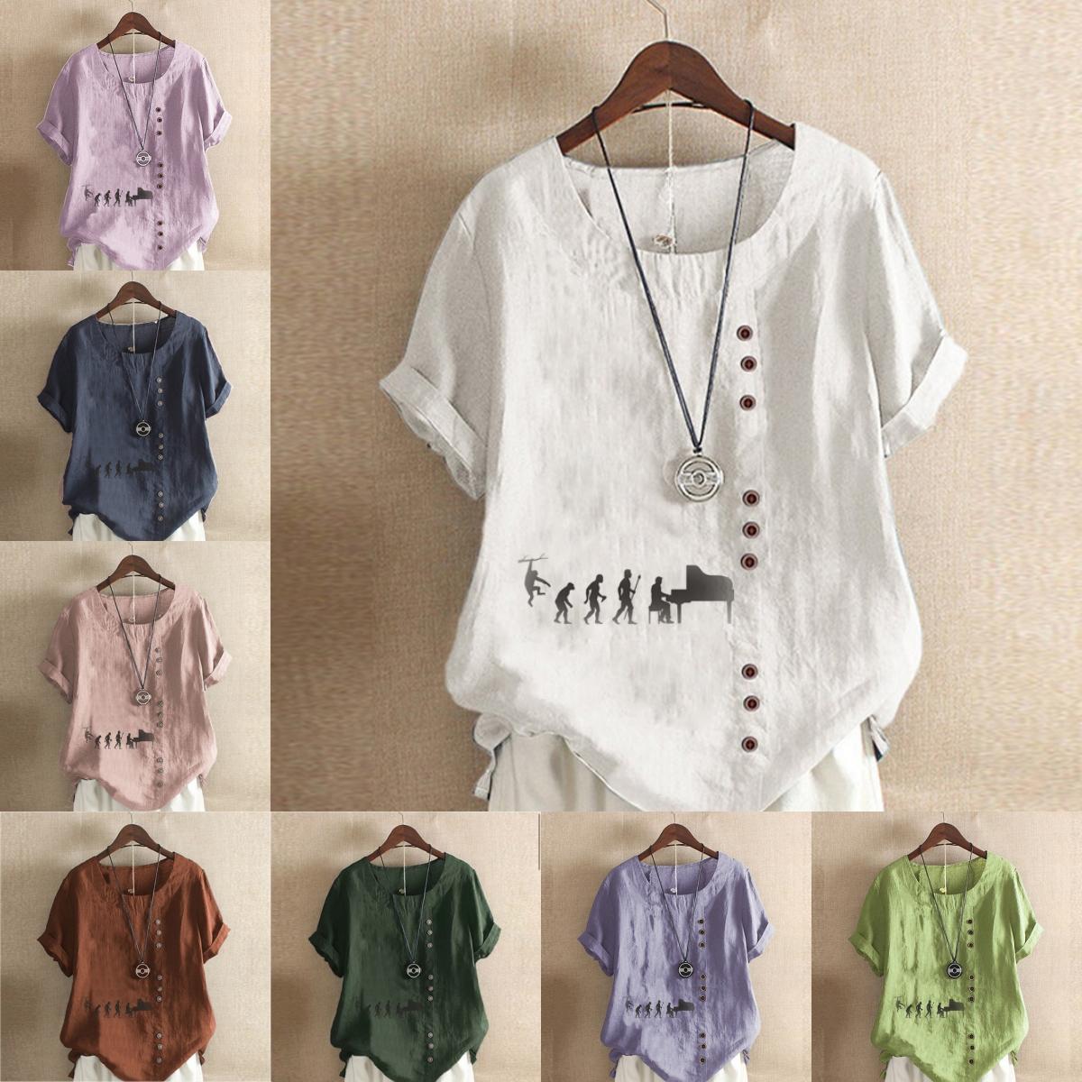 

Женская мода, оригинальные изменения, футболка с круглым вырезом и короткими рукавами, повседневная хлопково-льняная рубашка с рисунком, свободная летняя блузка для отдыха, топы S розовый