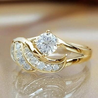 Klassische Mode Frauen Ringe Metall Gold Farbe Weiß Zirkon Ring für Frauen Romantische Braut Mädchen Vorschlag Ring Hochzeit Schmuck geschenk