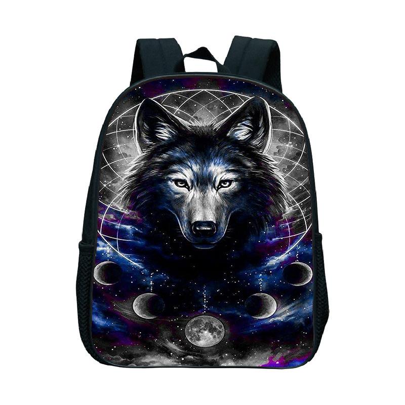 Animal Wolf Pattern Printed Backpack for Primary and Secondary School Students, Large Capacity Backpack