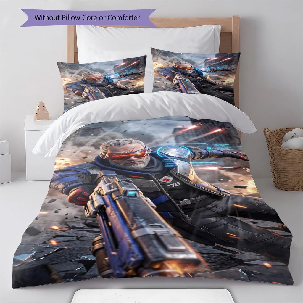 Overwatch Heroes Pattern Bedding Set Quilt Cover Pillowcase Home Decor Gift (1 * Duvet Cover + 2 * Pillowcase, Without Core)