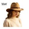 Outdoor Travel Felt Hat Unisex Western Cowboy Hat, Wool Fedora with Faux Leather Autumn Winter Warm Band, Retro Wide Brim Cowgirl for Men Women