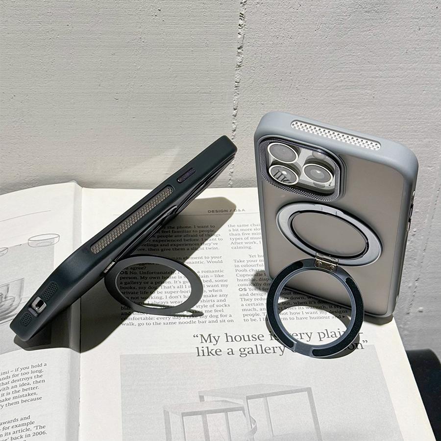 360° Rotate metal bracket magsafe charging phone case for iPhone 16 15 14 13 12 11 Pro Max Titanium gray magnetic hard cover