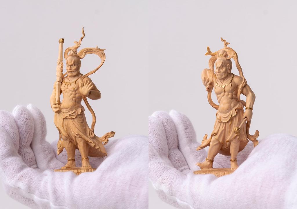 Kleiner Buddha Kongo Rikishi Statuen Set von 2 Agata Ungata Buddha Statue Figur Holzschnitzerei Ornament Buddha Statue Welt Kongo (Buchsbaum aus Holz)_Nio (GSB