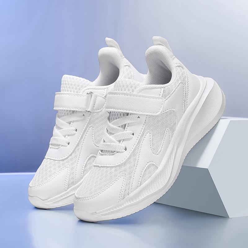Boys' Non-slip Mesh Running Shoes - Soft Sole, White, for Spring & Autumn School Sports.