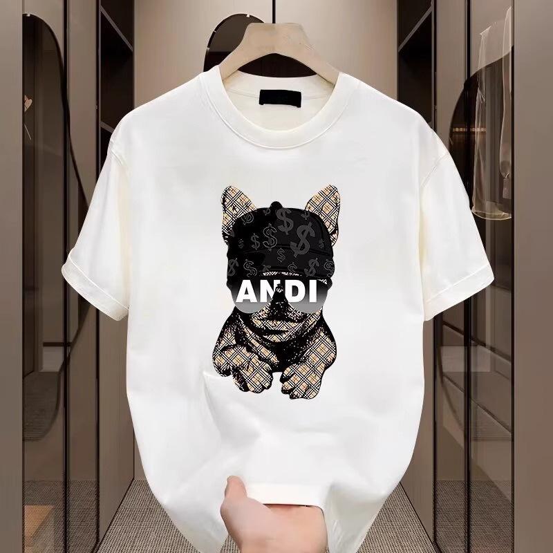 Sommer Rundhals Hund Grafik Print Oberteil Modisch Lässig Reine Baumwolle Kurzarm Herren T-Shirts