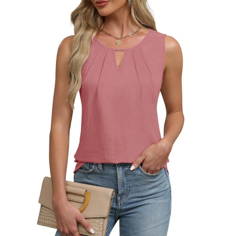 Summer Pleated T-shirt Chiffon Hollow Sleeveless Top