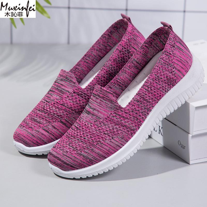 Women's Shoes Summer 2025 Breathable Low Heel Walking Flat Bottom Women's Casual Knitted Ladies Shoes Free Shippiing Shoes