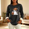 Women's -Lined Long Sleeve Crewneck T-Shirt with Halloween Print for Winter Casual Wear